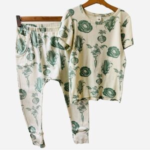 Kate Quinn Organics | Veggie Top + Panda Pants Set | Green + Cream